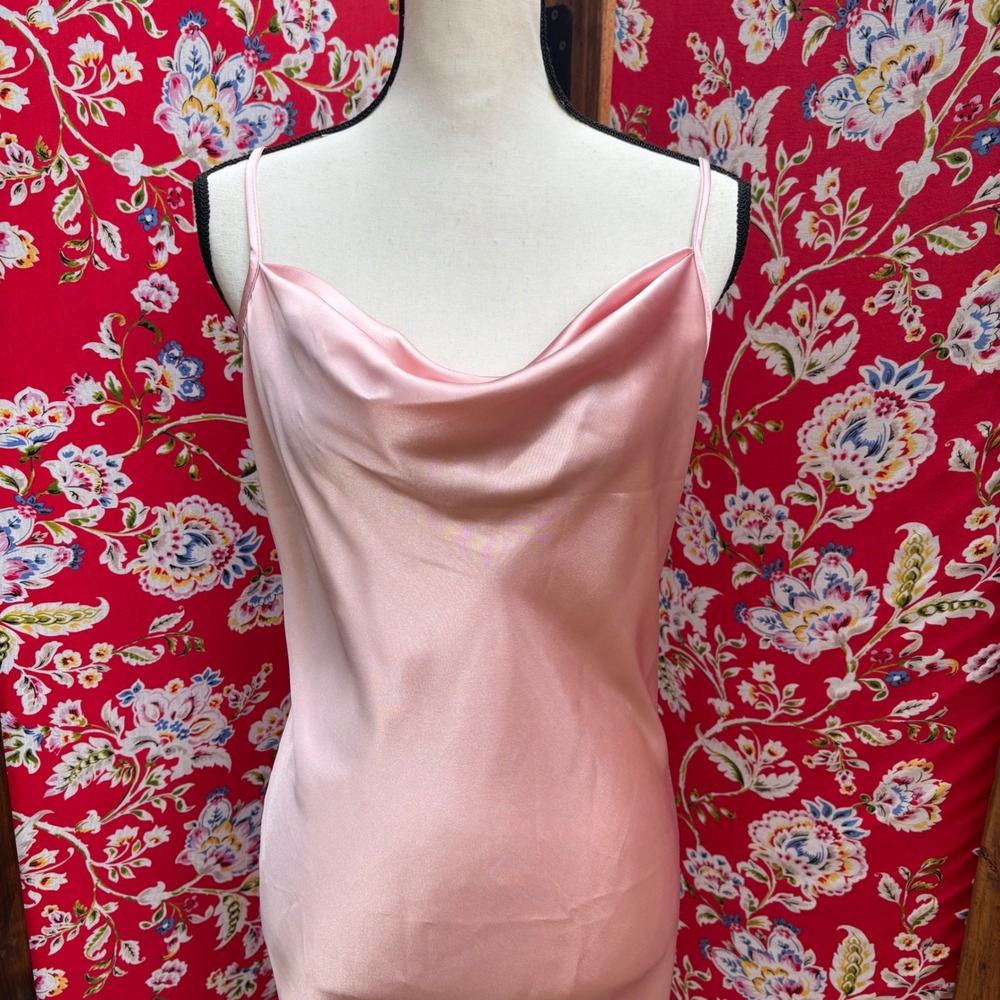 Bebe Baby Pink Satin Cowl Neck Midi Slip Wedding Guest Dress Size M - Picture 3 of 10
